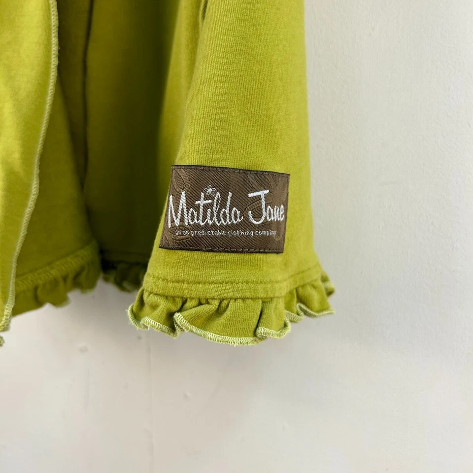 Matilda Jane Girls 4 Green Top Cardigan Long Sleeve Belt Ruffle Open Tie 13021 - Image 3 of 4