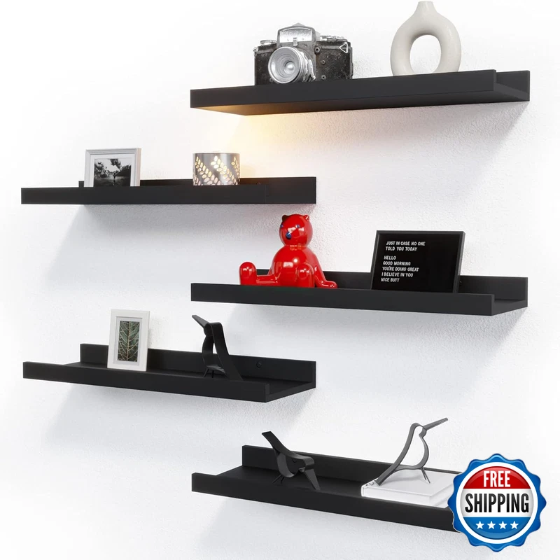 Richer House 5 Set Floating Wall Mounted Shelves Black Shelves For Wall Decor