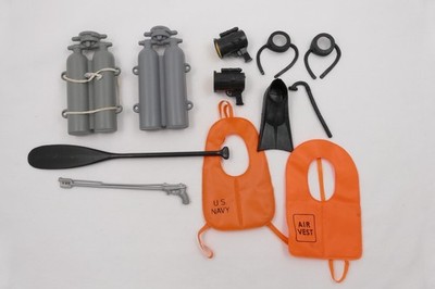 Vintage GI Joe Accessories Lot Scuba Tanks Masks Oar Snorkel Vests Spotlights +