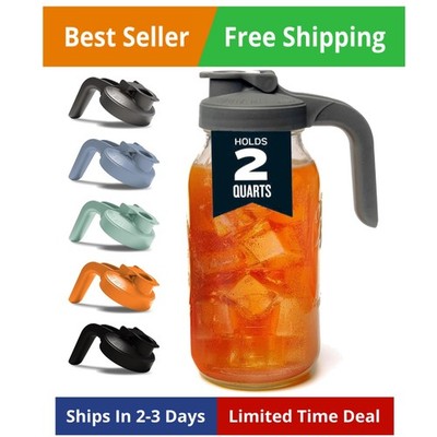 Glass Mason Jar Pitcher with Lid - Wide Mouth, 2 Quart 64 oz - Heavy Duty, Le...