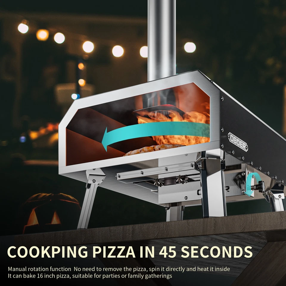 16" Multi-Fuel Pizza Maker Portable Wood Fired & Gas Pizza Oven Stainless Steel - Image 2 of 4