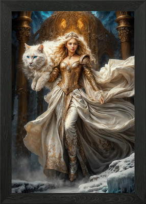Nordgöttin Freya weiße Katze gerahmtes Wandbild Poster Leinwanddruck Bild