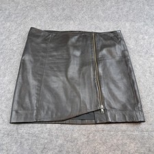 Leith Skirt Womens 8 Black Leather Zip Front Asymmetrical Mini Pencil Lined