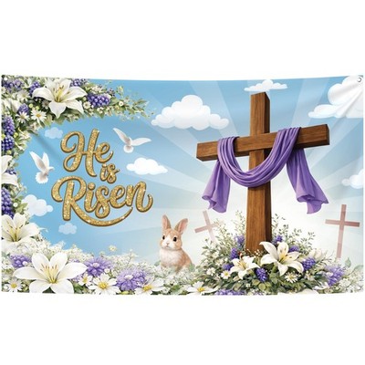 Happy Easter Banner Decorations - Large, 72x44 Inch | He is Risen Backdrop Photo