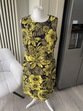 HOBBS NAVY YELLOW FLORAL 99% COTTON KNEE LENGTH SHIFT PENCIL DRESS SIZE 12 14