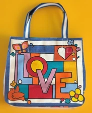 Brighton Power Of Love Canvas Tote Bag Groovy Hearts Flowers Butterflies Purse