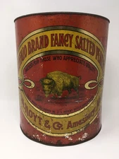 Buffalo Brand Fancy Salted Peanuts Tin F.M. Hoyt Amesbury MA General Store Decor