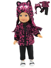 Hot Pink Leopard Kitty Outfit Fits 14.5 Wellie Wisher American Girl Doll Clothes