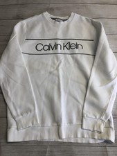 Calvin Klein Sweatshirt Mens Medium White Soft Touch Fleece Crewneck Pullover