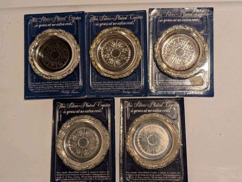 1988-89 Set Of 5 Silver-Plated 4" Drink Coaster Readers Digest Unopened