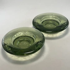 2 Fire and Light Recycled Glass Green Pedestal Candle Holders- Trays