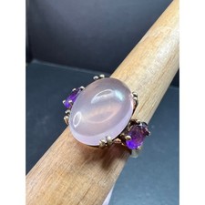 Rose Quartz  Amethyst Gold Plated 925 Ring Size 7 NWT