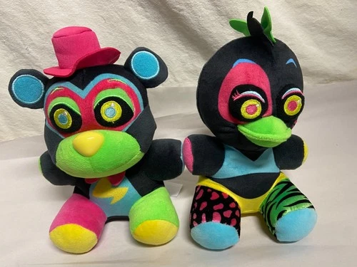 SET of 2 FNAF Security Breach Blacklight Chica Freddy Plush EXCLUSIVE