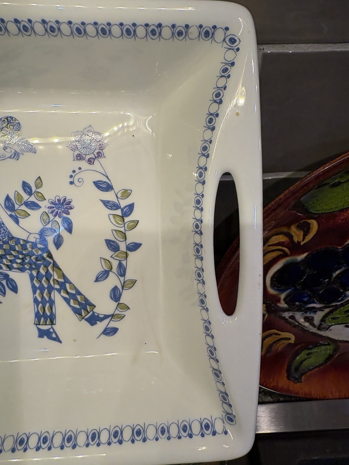 Vtg 1960 Figgjo Lotto Tori Design 13.5x7.75” 2 Handled Norway Serving Dish