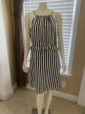 NWT Loft Women's Size 10 Black Beige Striped Halter Summer Dress