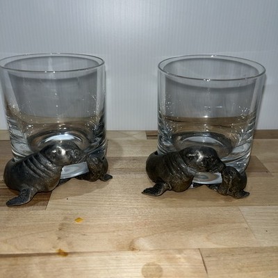 2 Retired SCHOTT ZWIESEL REVUE CRYSTAl Pewter Walrus Base Whiskey Glasses