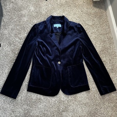 Draper James Velvet Blazer XS Navy Blue NWT Womens Jacket Preppy