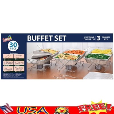 30-Piece Disposable Chafing Dish Set W/ Fuel Utensils Events Parties Catering US