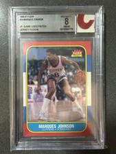 1986-87 FLEER  MARQUES JOHNSON #54 JERSEY FUSION PATCH AUTO BGS 8