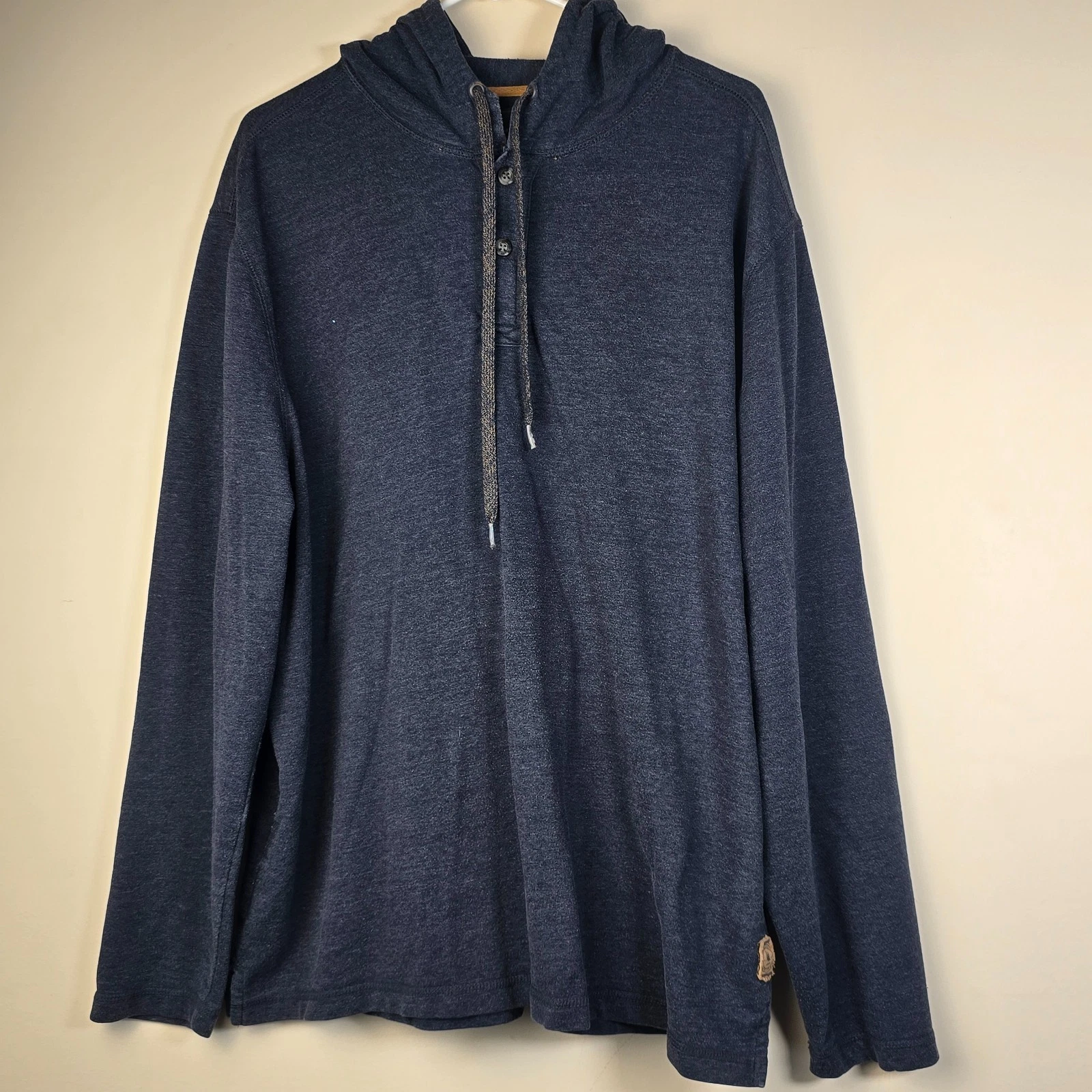 G.H. Bass & Co Mens Hoodie Shirt XL Blue Long Sleeve Pullover Henley Casual Navy