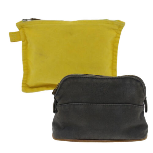 HERMES Pouch Canvas 2Set Yellow Gray Auth bs7475 - 第 1/24 張圖片