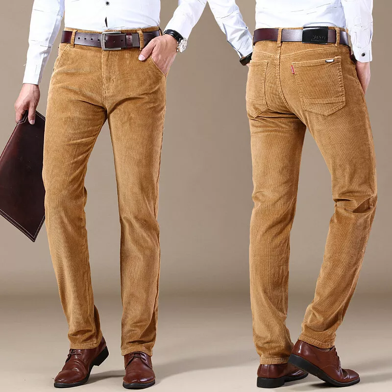 Chic Mens Velvet Pants Slim Fit Casual Corduroy Casual Dress Straight  Trouser