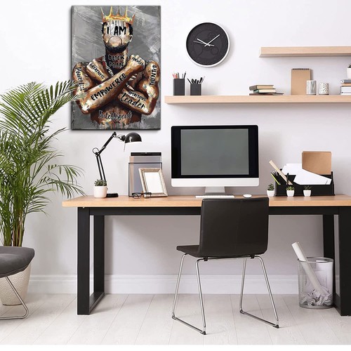 Framed Black Men Wall Art African American Man Portrait Wall Art Afro King - Picture 6 of 7