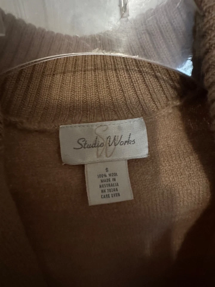 Cárdigan Studio Works vintage marfil/bronceado 100 % lana para mujer talla S Foto 2 de 4