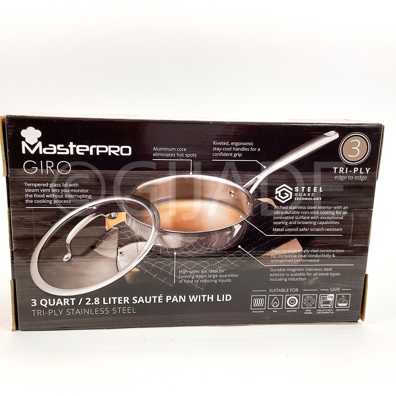 MasterPRO 3 Quarts Non-Stick Stainless Steel Saute Pan with Lid New