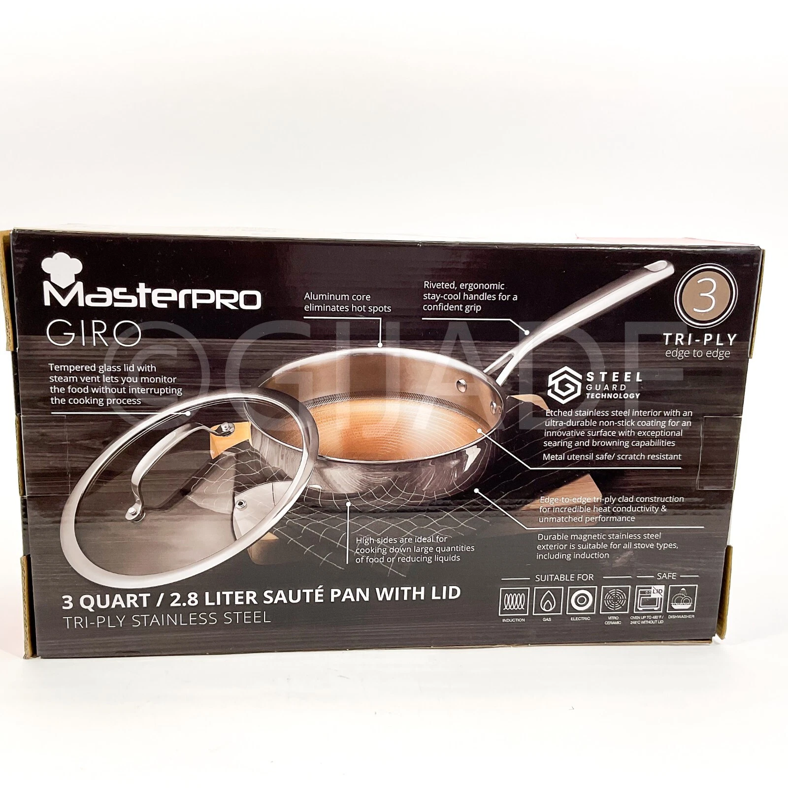 MasterPRO - Giro Collection 3-qt Non-Stick Saute Pan Tri-Ply Stainless Steel New