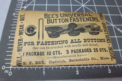vintage Bee's Universal Button Fasteners advertising full envelope, very brittle