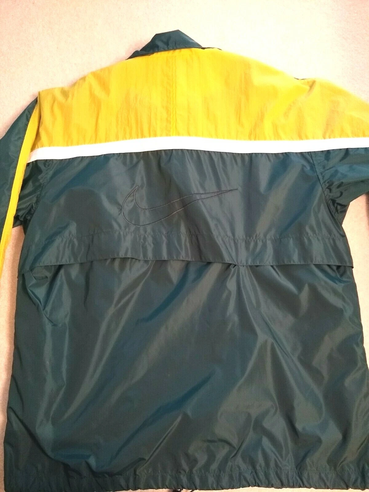 Nike Raincoat Men's L Full Zip, Green/Gold Vented Pockets Toggle Waist Casual