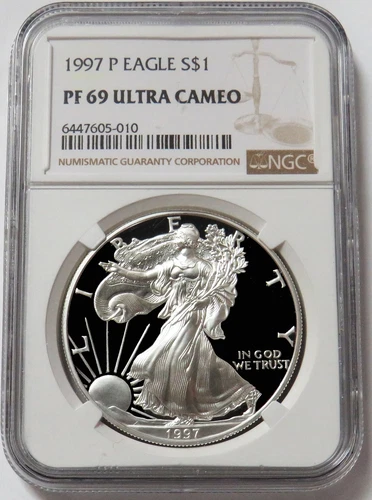 1997 P AMERICAN SILVER EAGLE $1 PROOF COIN NGC PF 69 UC