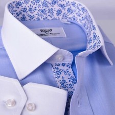 Blue Winches La Plata Formal Business Dress Shirt Single Cuff With Chest Pocket