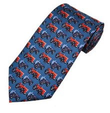 Luxury blue silk tie with red & blue tractors - Massey Ferguson Case IH farming