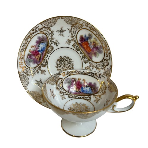 Taza de té y platillo Lefton vintage de 1920 pareja de cortejo taza dorada WK913 - Imagen 2 de 15