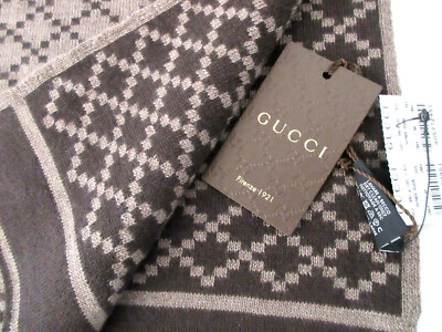 NEW GUCCI 347965 UNISEX 100% WOOL DIAMANTE REVERSIBLE BROWN/TAN