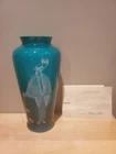 Fenton 1986 Sand carved Teal Vase Connoisseur Collection "Danielle"