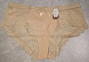 Sexy Satin Brief Sheer Back Lace Beige Panties XL 