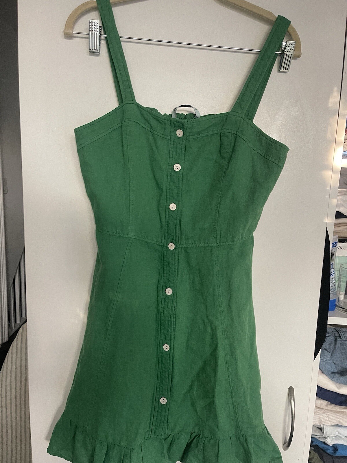 Zara Ruffles Kelly Green Buttons Summer Fall Dress Size XS Cute | eBay