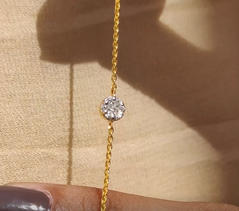 0.12CT Pave diamond bracelet in 14kt solid yellow gold, anniversary gift for her - Image 3 of 4