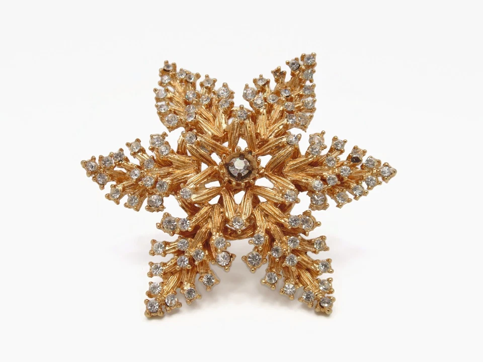 LISNER VINTAGE STAR SNOWFLAKE RHINESTONE BROOCH PIN WOW - Image 2 of 4