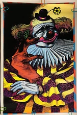 HAPPY CLOWN 1973 VINTAGE FLOCKED HEADSHOP BLACKLIGHT POSTER By PRO ARTS -NICE!