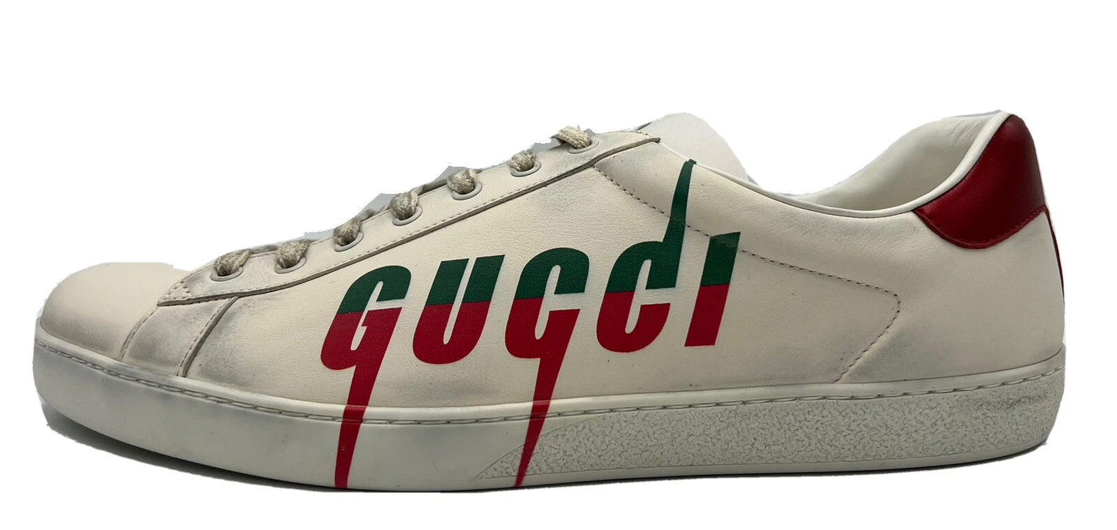 Baskets Gucci en cuir blanc peintes main vieillies taille US 14,5, fabriquées en Italie