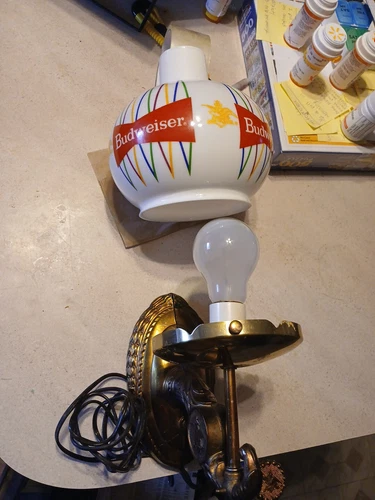 vtg Anheuser-Busch Budweiser Beer Wall Sconce Glass Globe Promo Light Bar