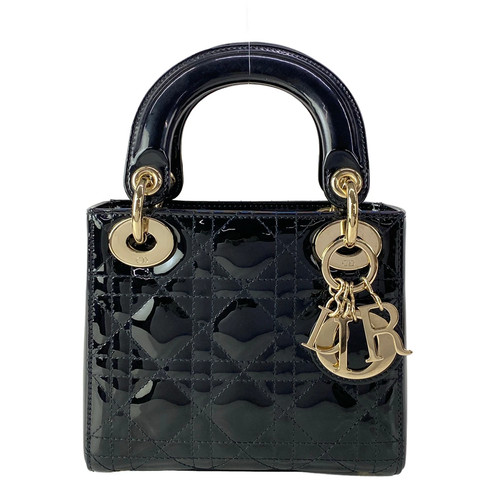 DIOR/ChristianDior Lady Dior Mini Bag Black Patent Leather Handbag