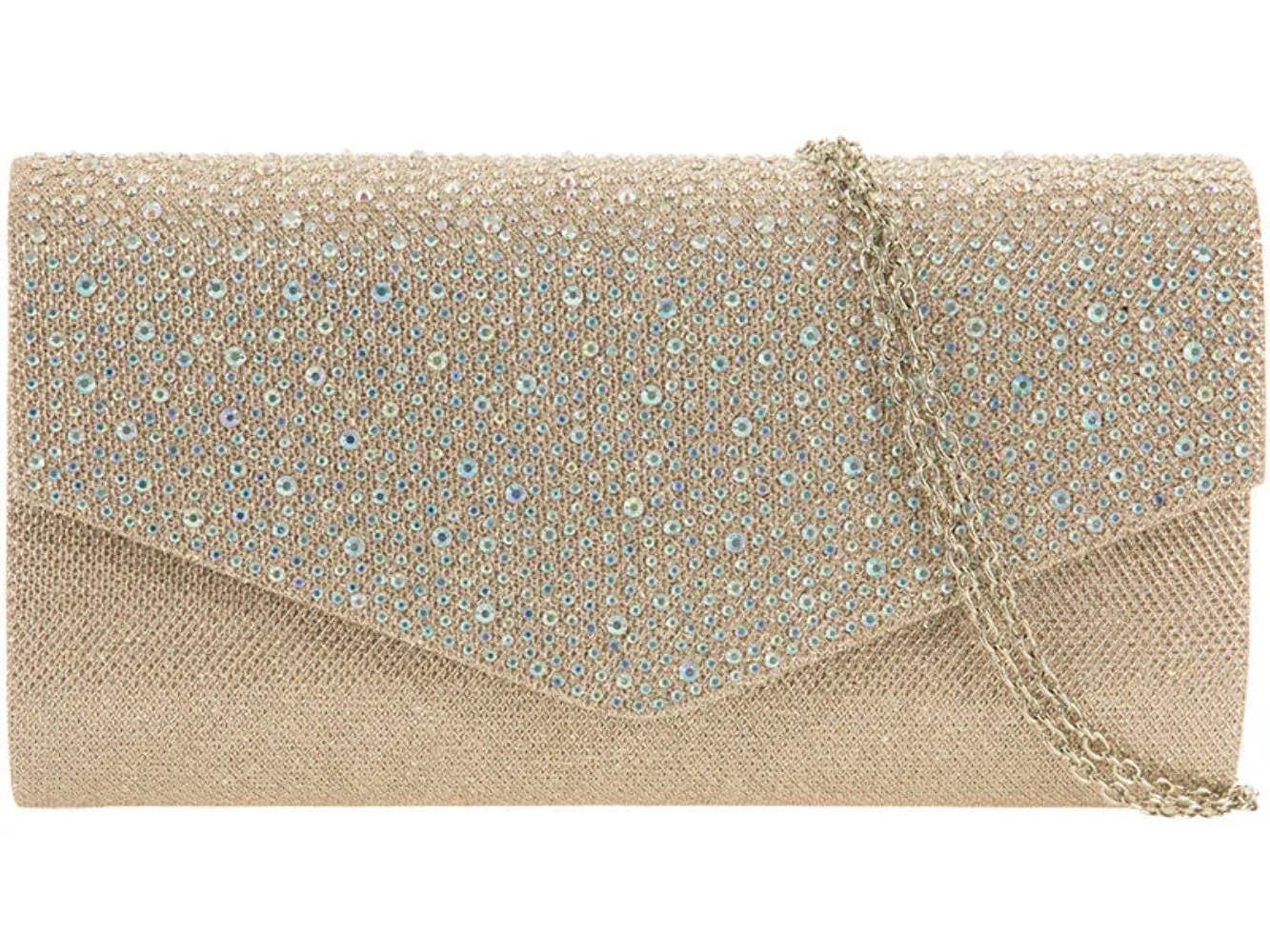 Champagne Glitter & Diamante Clutch Bag