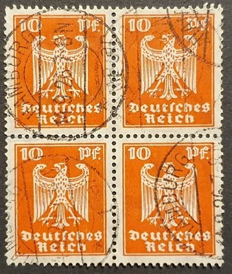 Germany Stamps 1924 Airmail Eagle 10pf Scarlet Red Used block of 4 SG371 MI357 - Image 1 of 2