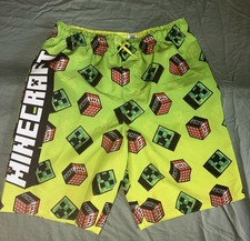 Boys Minecraft Swim Trunks with Creeper TNT Print Size Large 12/14