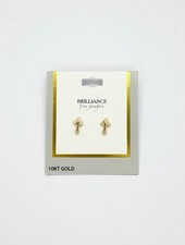 10K Yellow Gold Cross Stud Earrings Screw Back Religious Kids Faith Studs